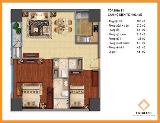Bán 2pn rộng 90m T01 Times City Floor Photo No.1