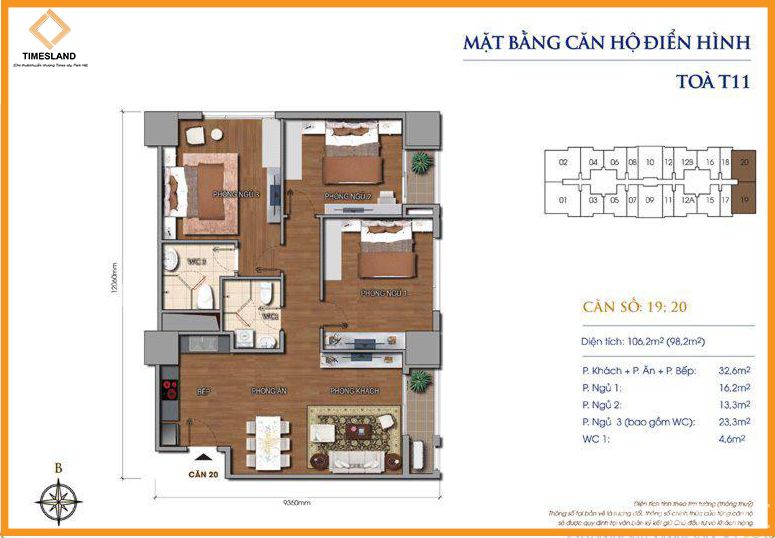 Cho thuê 3pn góc T11 Times City Floor Photo No.1