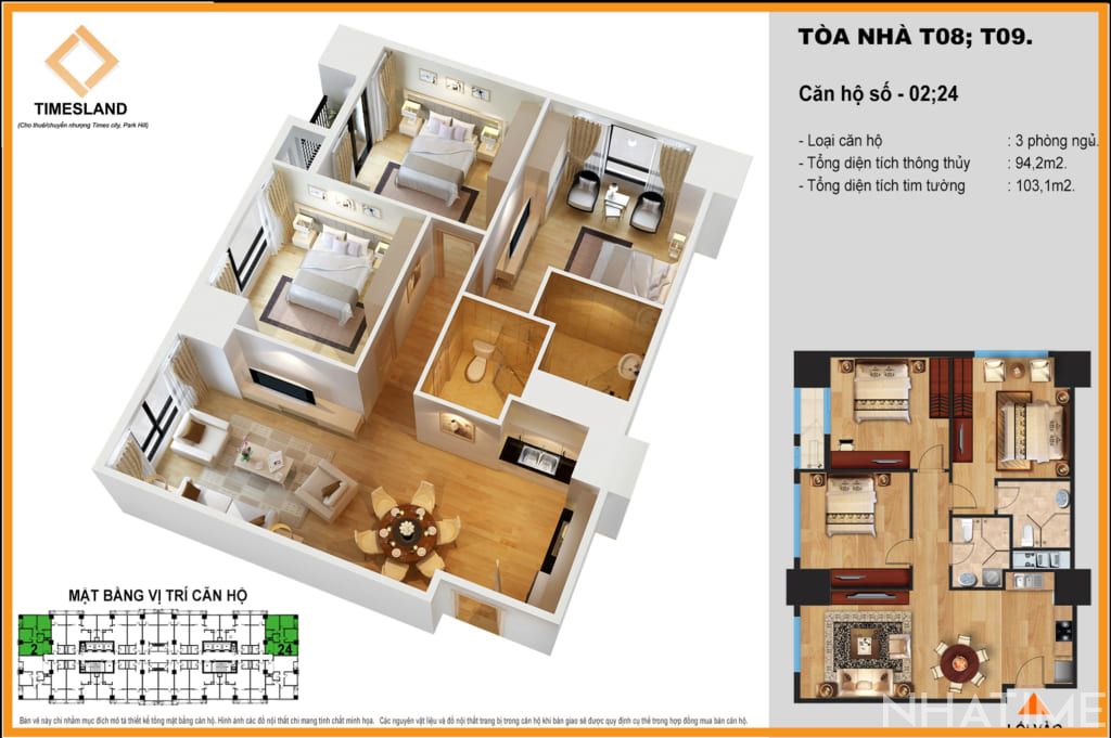 Cho thuê 3pn góc đẹp full đồ T08 Times City Floor Photo No.16