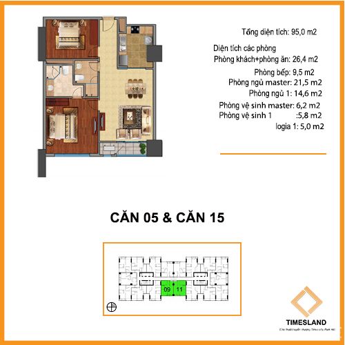 Bán 2pn 95m T01 times City hướng nam Floor Photo No.1