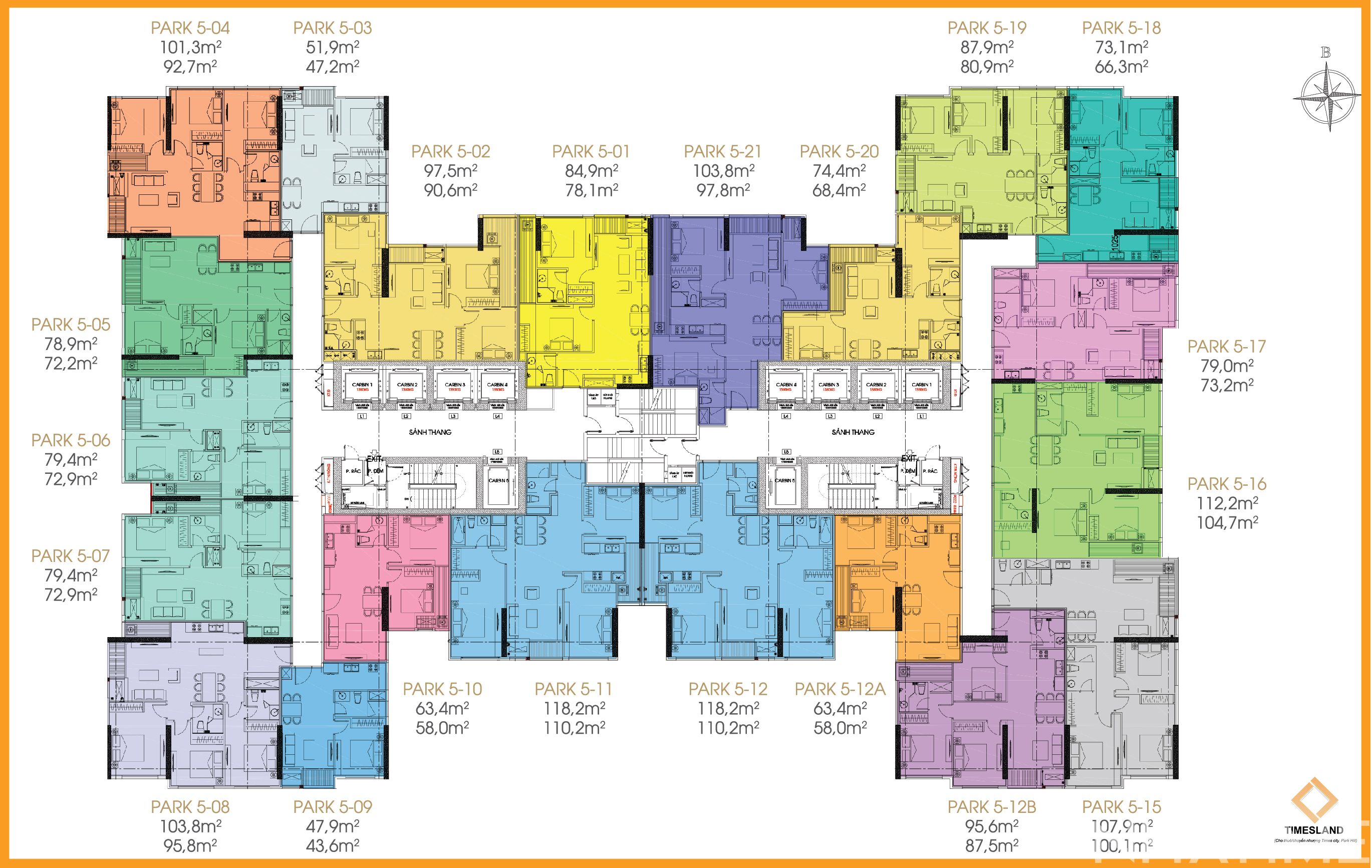 Bán 3 phòng ngủ góc Park 05 Times city Floor Photo No.3