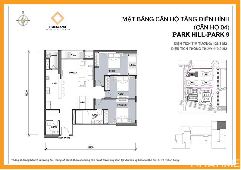 Cho thuê 3pn không đồ  góc Park 09