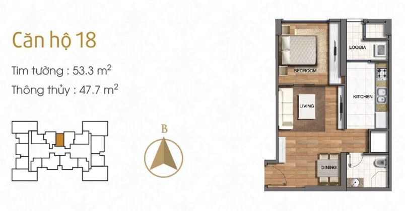 Cho thuê căn hộ 1 phòng ngủ Floor Photo No.1