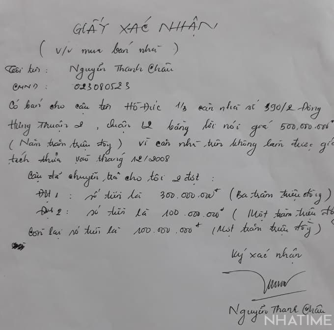 Giấy xác nhận sở hữu đất bằng tay